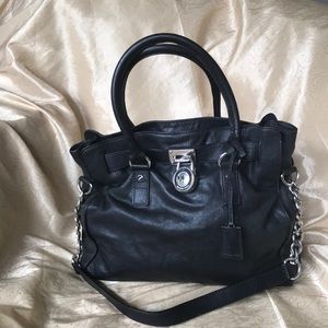 MICHAEL Michael Kors two-way black saffiano leather large “Hamilton” satchel